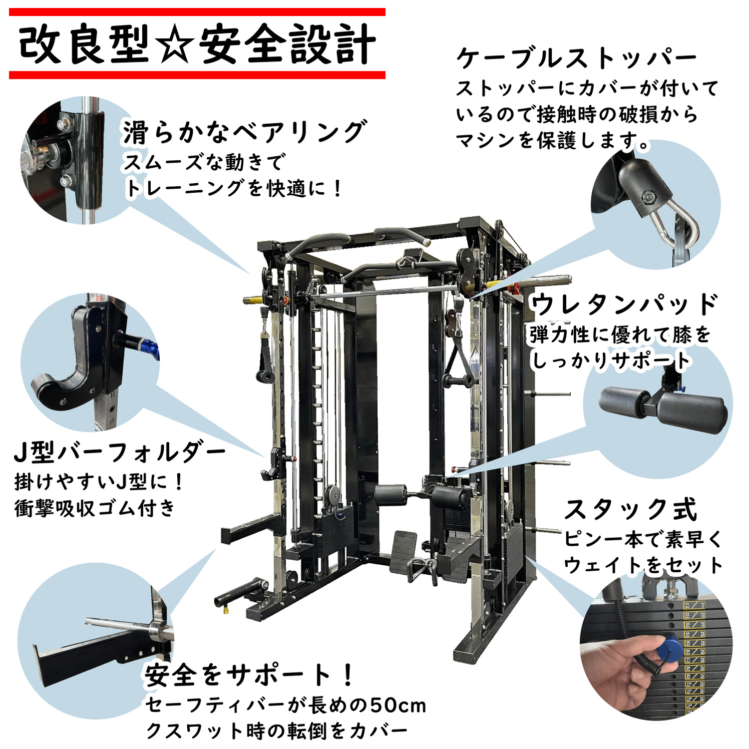 Anyagefitness 複合型マシン5in1 標準セット スミスバー２０kgタイプ